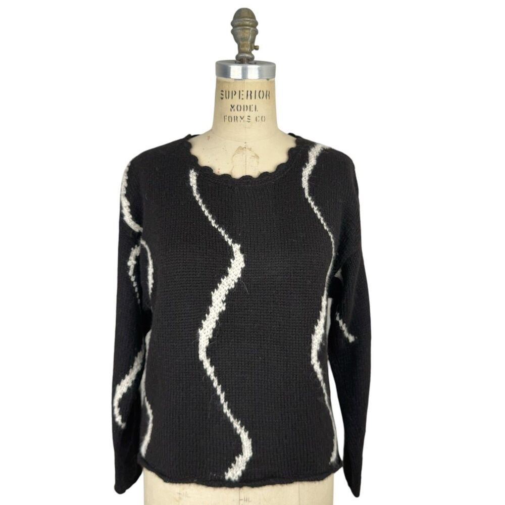 Womens 100% Alpaca Hand Knit Sweater M Black & White Soft‎ The Sweater Venture